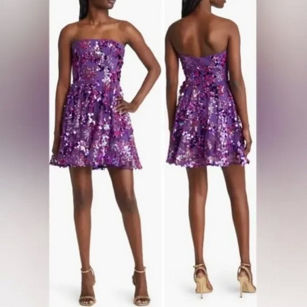 Helsi Purple Anita Strapless Fit and Flare Sequin Mini Dress